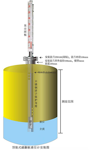 插入式磁翻板液位計(jì)安裝示意圖